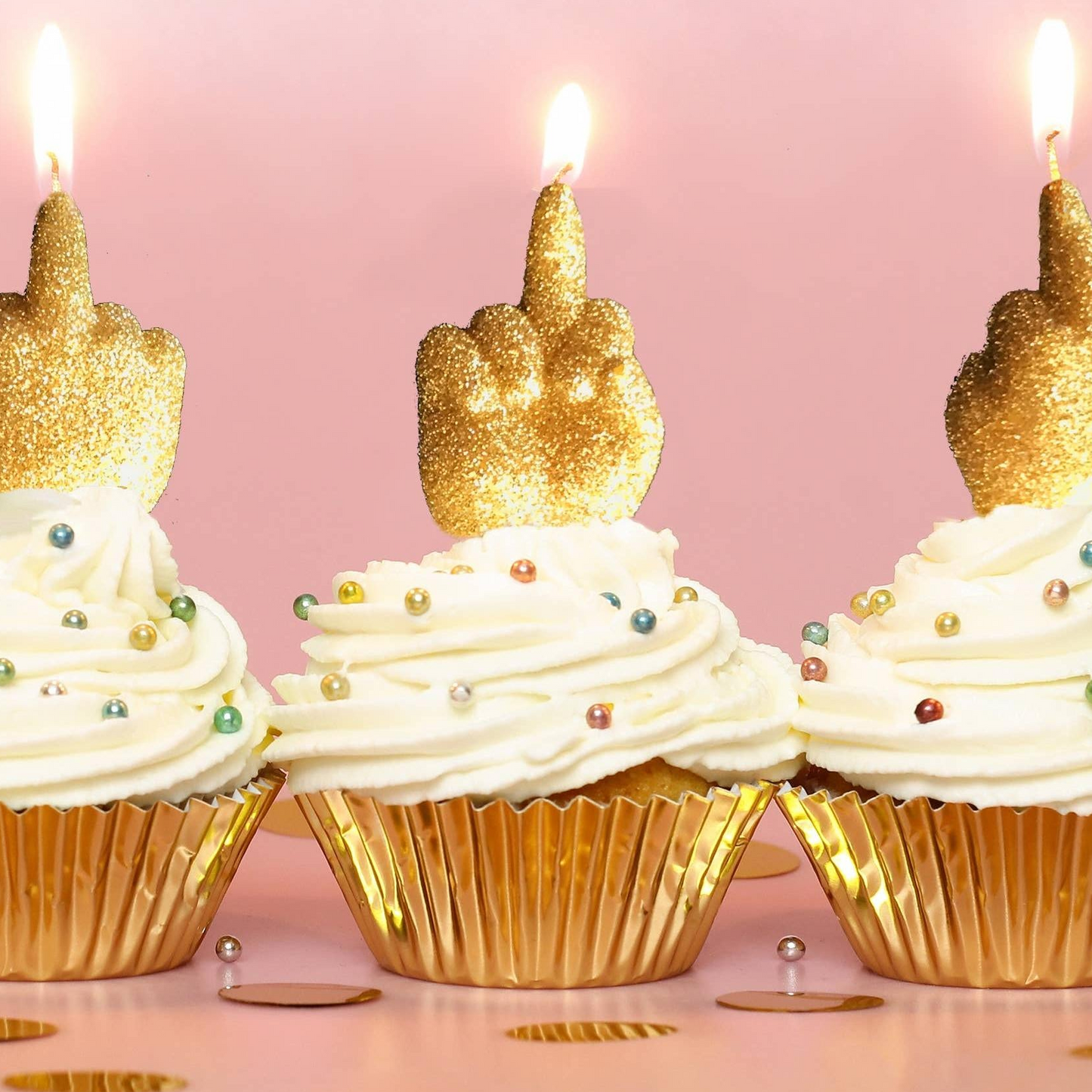 Happy Fucking Birthday FU Finger Candle Set | Gold Glitter Cake Candles
