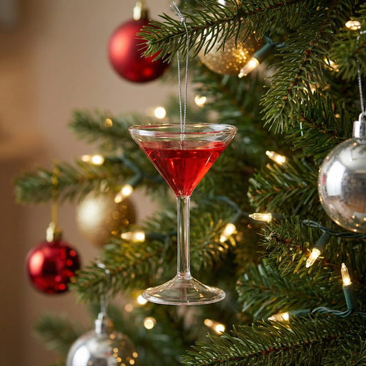 Happy Hour Hand-Crafted Glass Ornament | Real Liquid Inside | Wine, Martini, or Margarita | Gift for Her