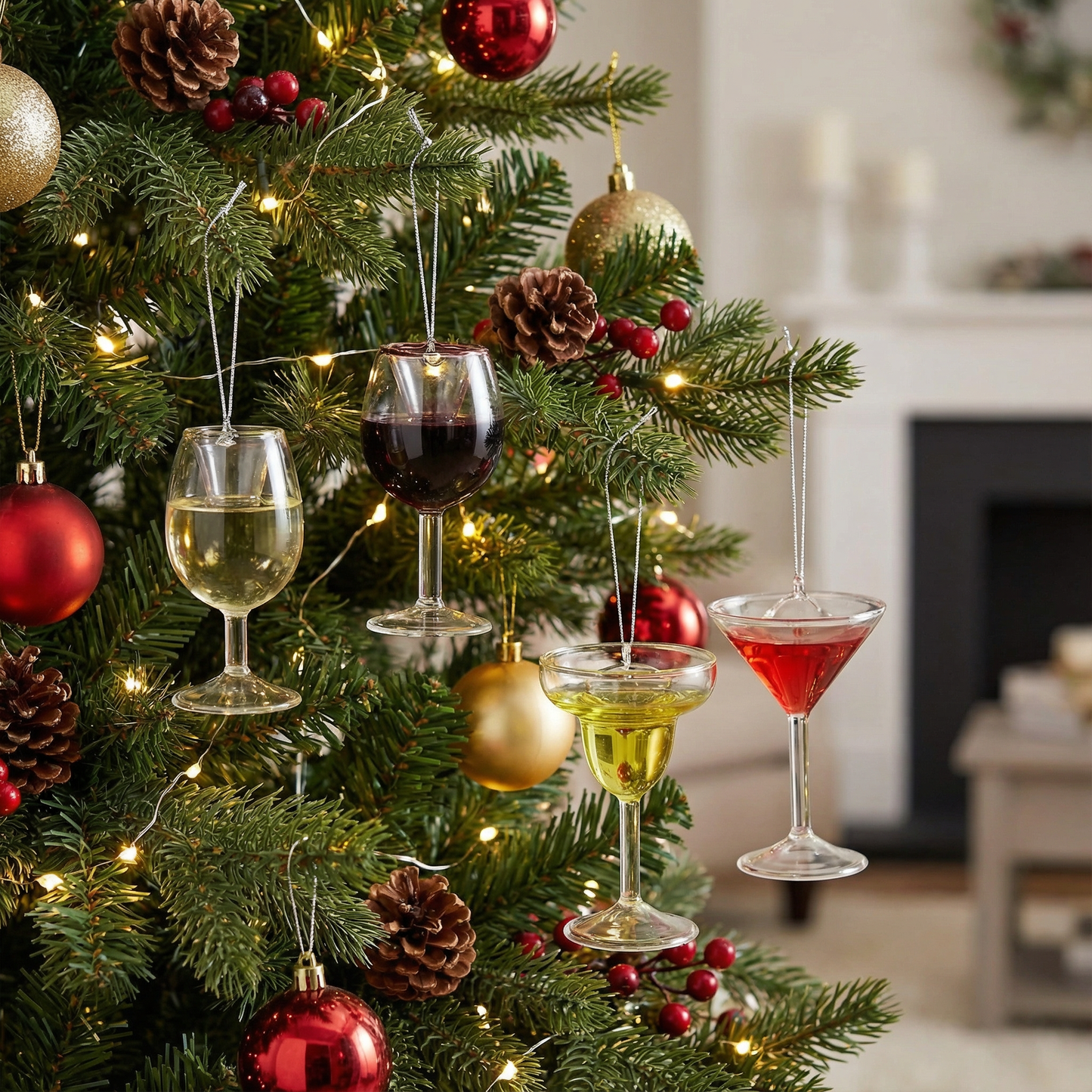 Happy Hour Hand-Crafted Glass Ornament | Real Liquid Inside | Wine, Martini, or Margarita