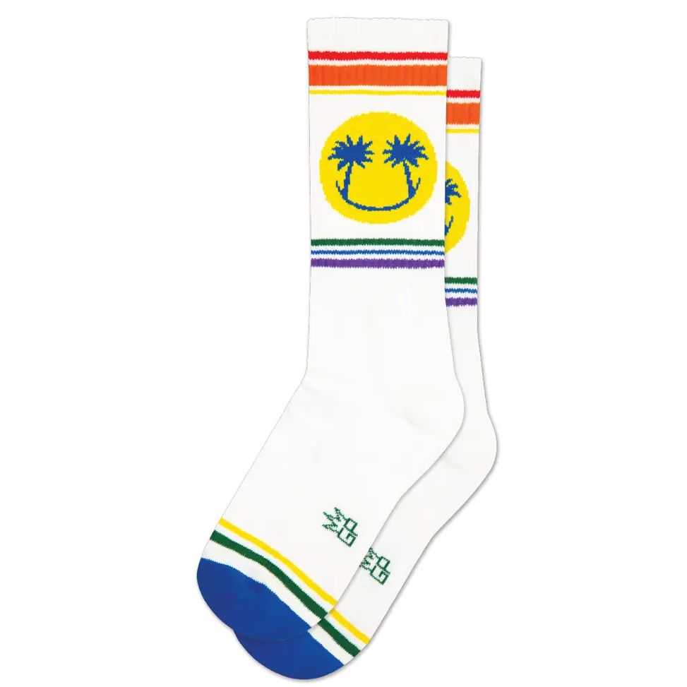 Happy Palms - Rainbow Gym Crew Socks | Bleach White Cotton Socks | Unisex