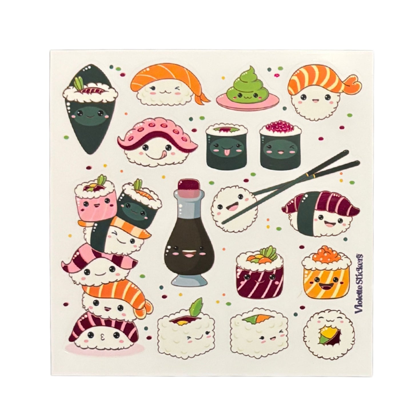 Happy Sushi Stickers | 4" x 4" | 2 Sheets