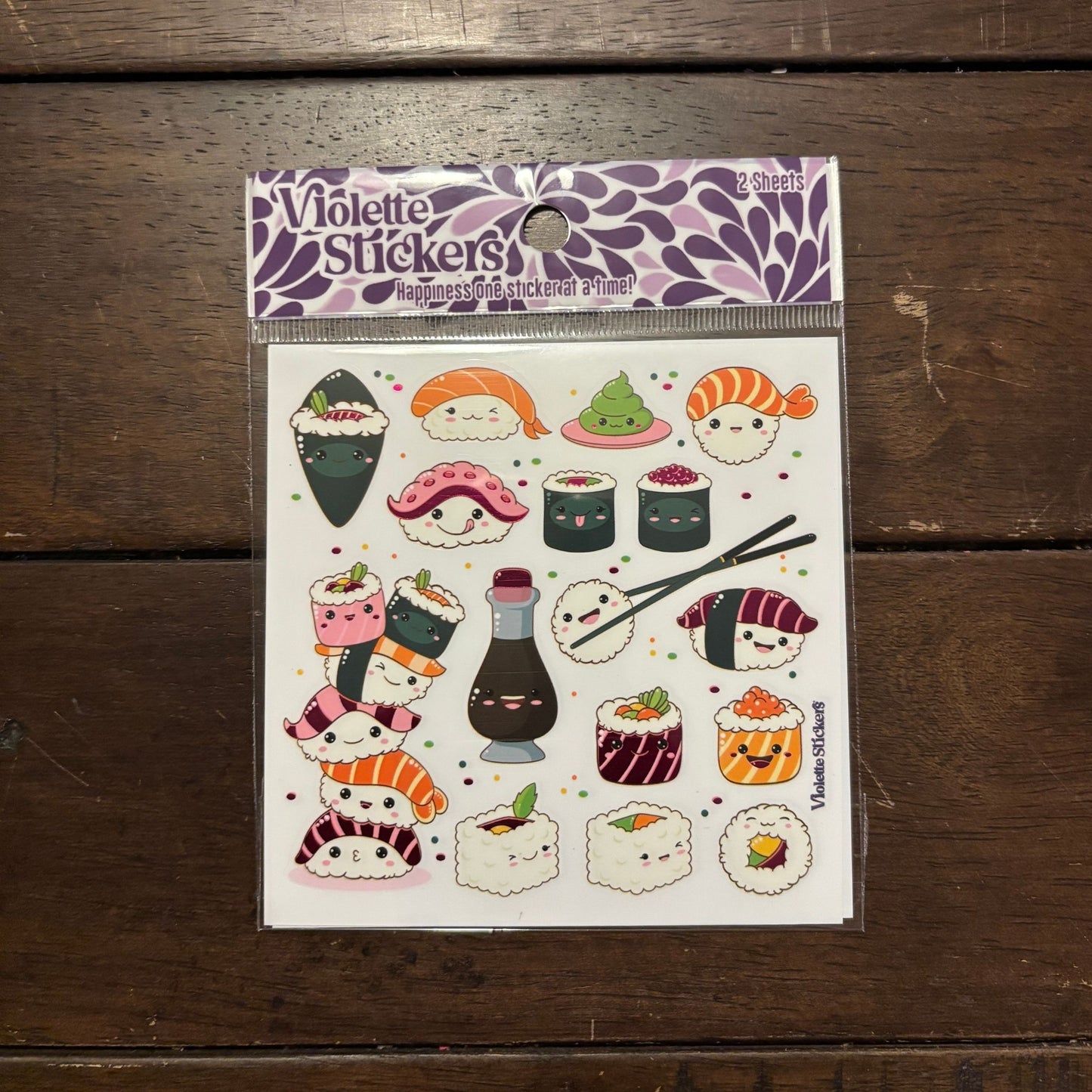 Happy Sushi Stickers | 4" x 4" | 2 Sheets