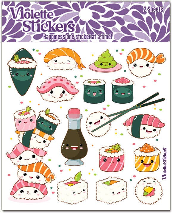 Happy Sushi Stickers | 4" x 4" | 2 Sheets