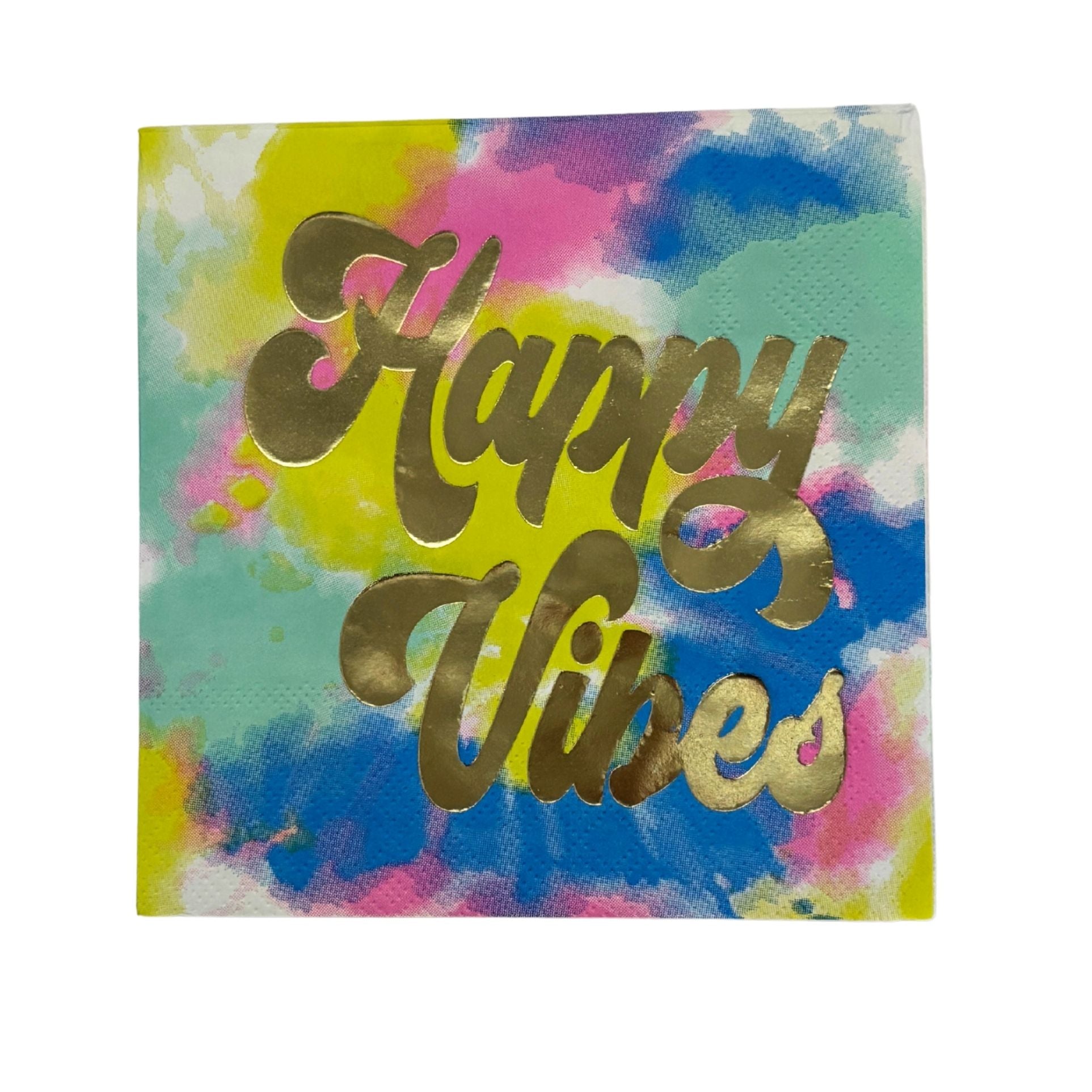 Happy Vibes Gold Foil Party/Beverage/Cocktail Napkins | 5" Square