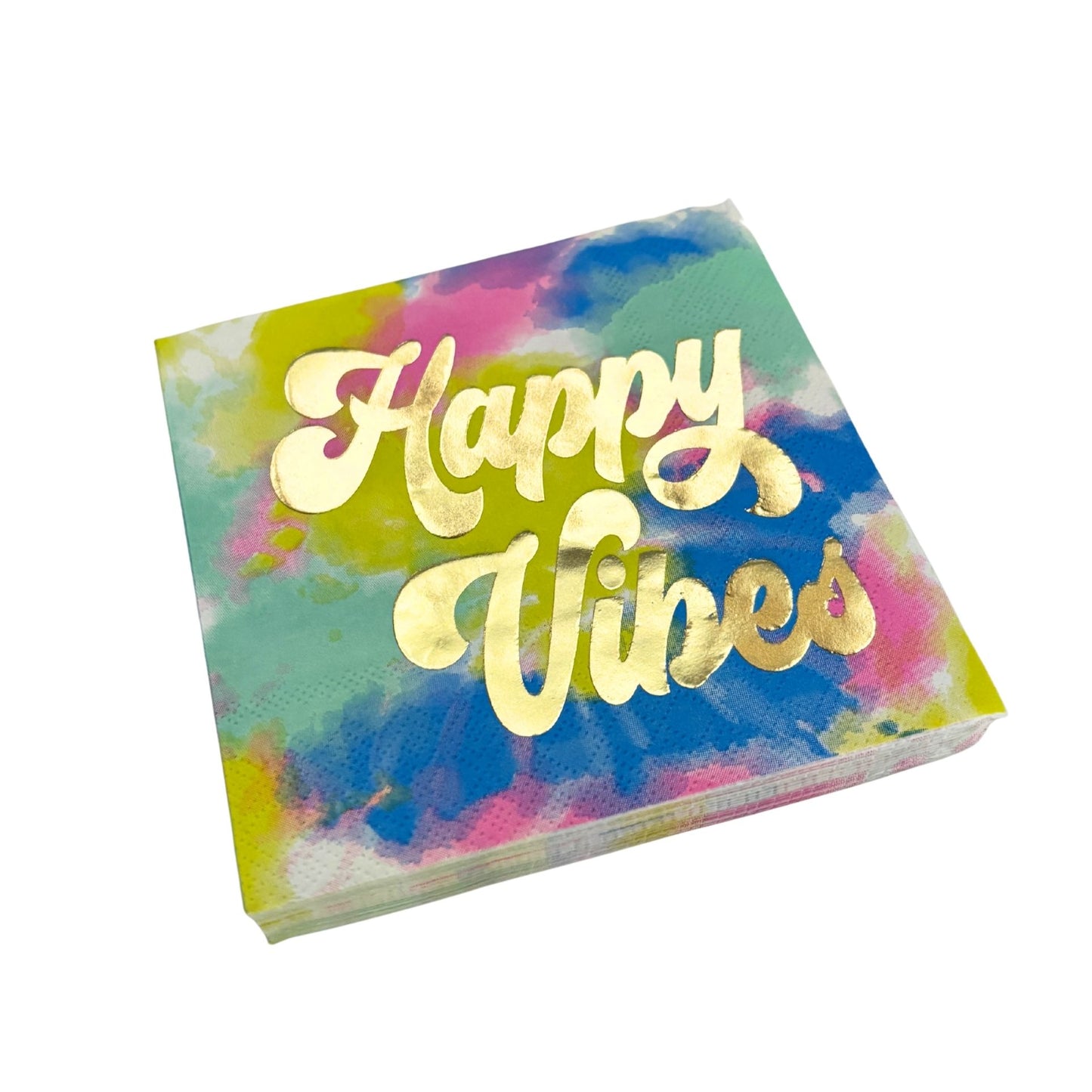 Happy Vibes Gold Foil Party/Beverage/Cocktail Napkins | 5" Square