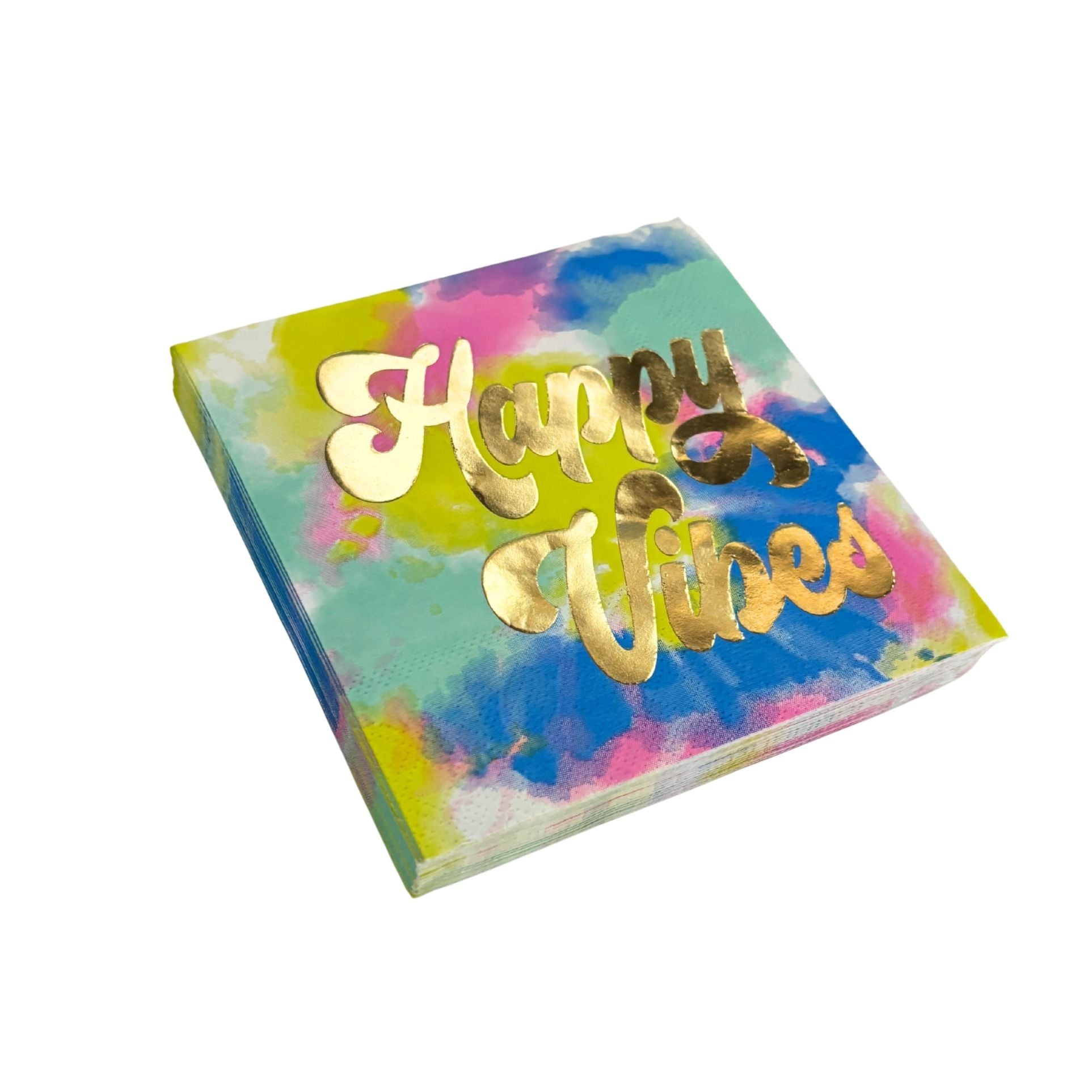 Happy Vibes Gold Foil Party/Beverage/Cocktail Napkins | 5" Square