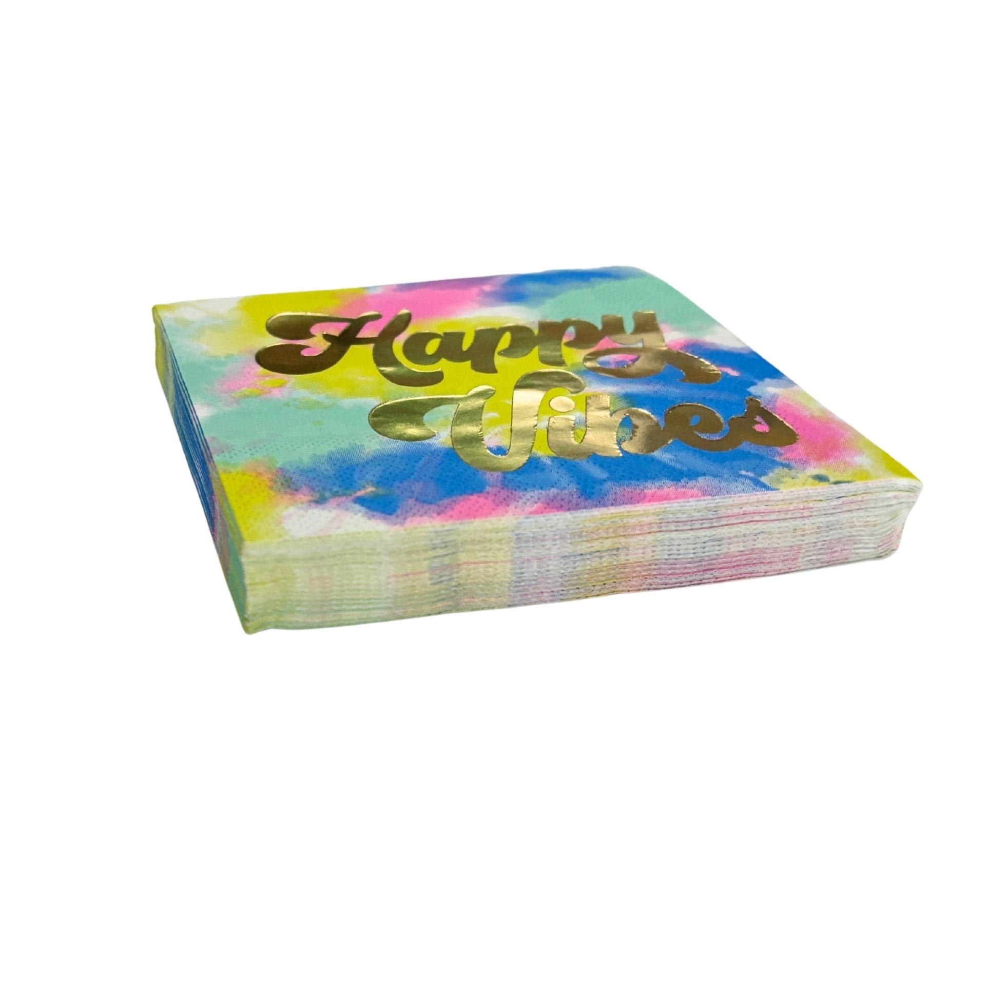 Happy Vibes Gold Foil Party/Beverage/Cocktail Napkins | 5" Square