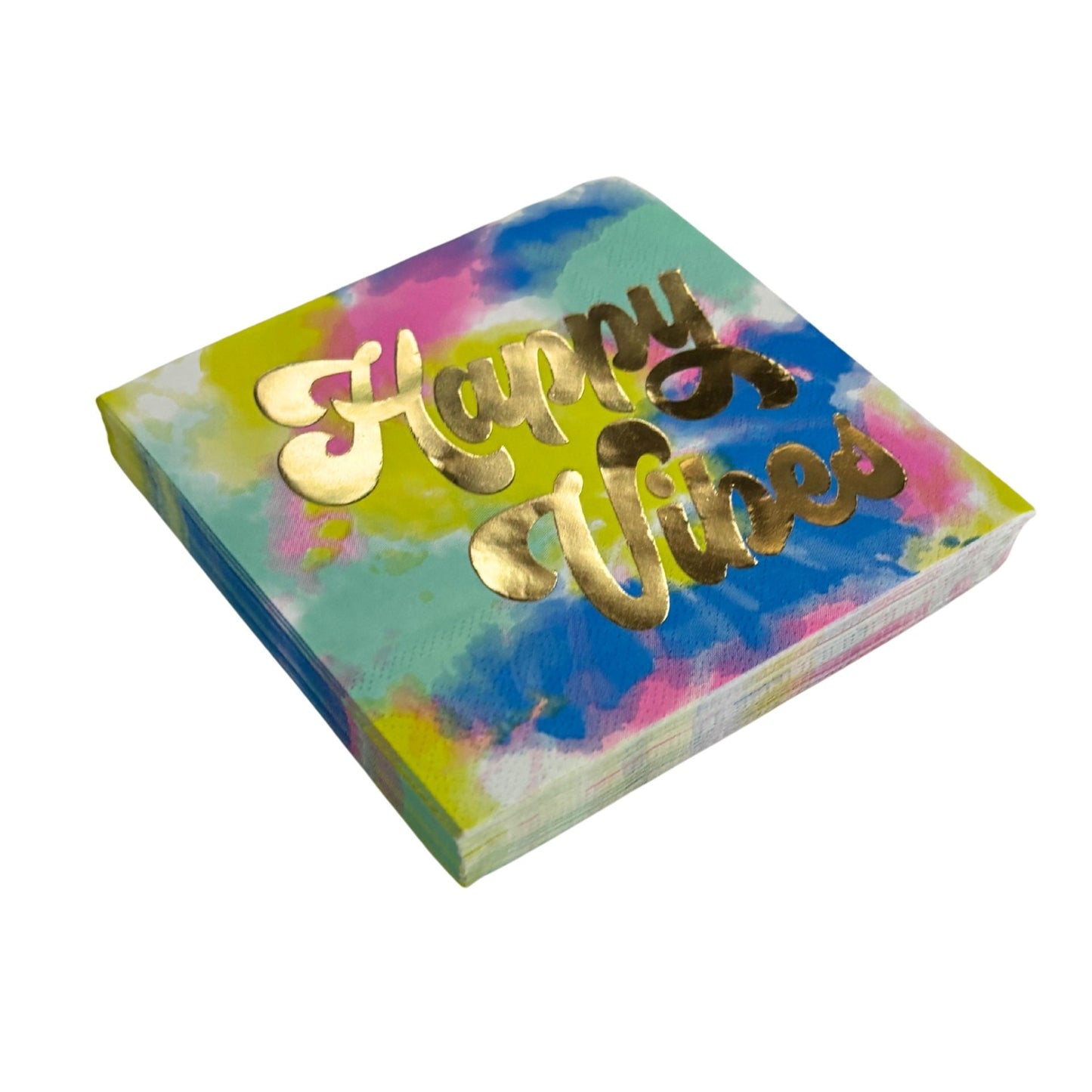 Happy Vibes Gold Foil Party/Beverage/Cocktail Napkins | 5" Square