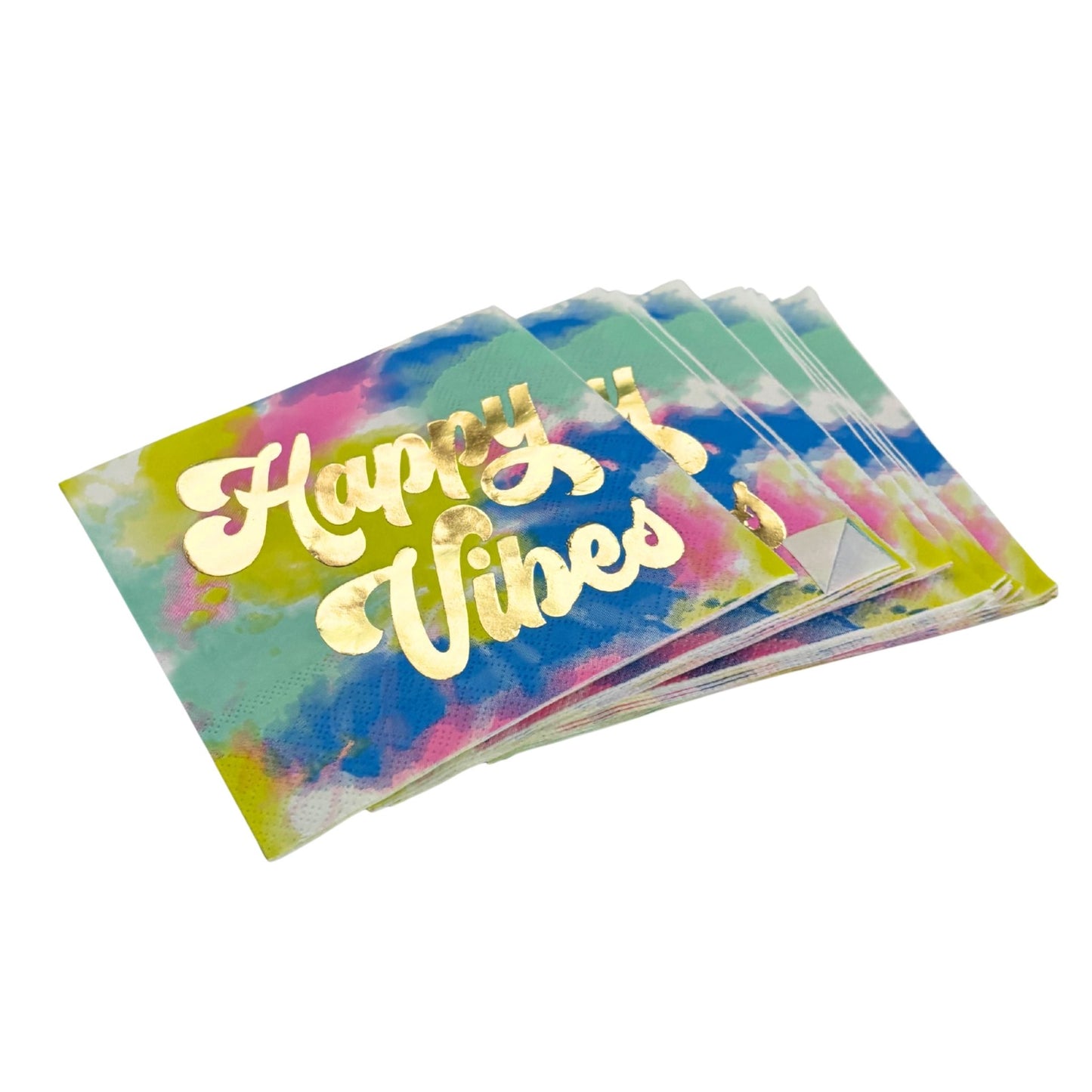 Happy Vibes Gold Foil Party/Beverage/Cocktail Napkins | 5" Square