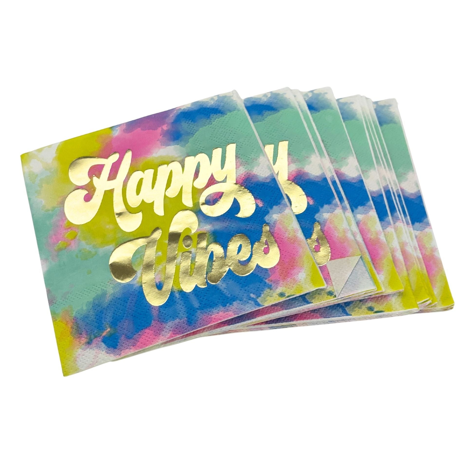 Happy Vibes Gold Foil Party/Beverage/Cocktail Napkins | 5" Square