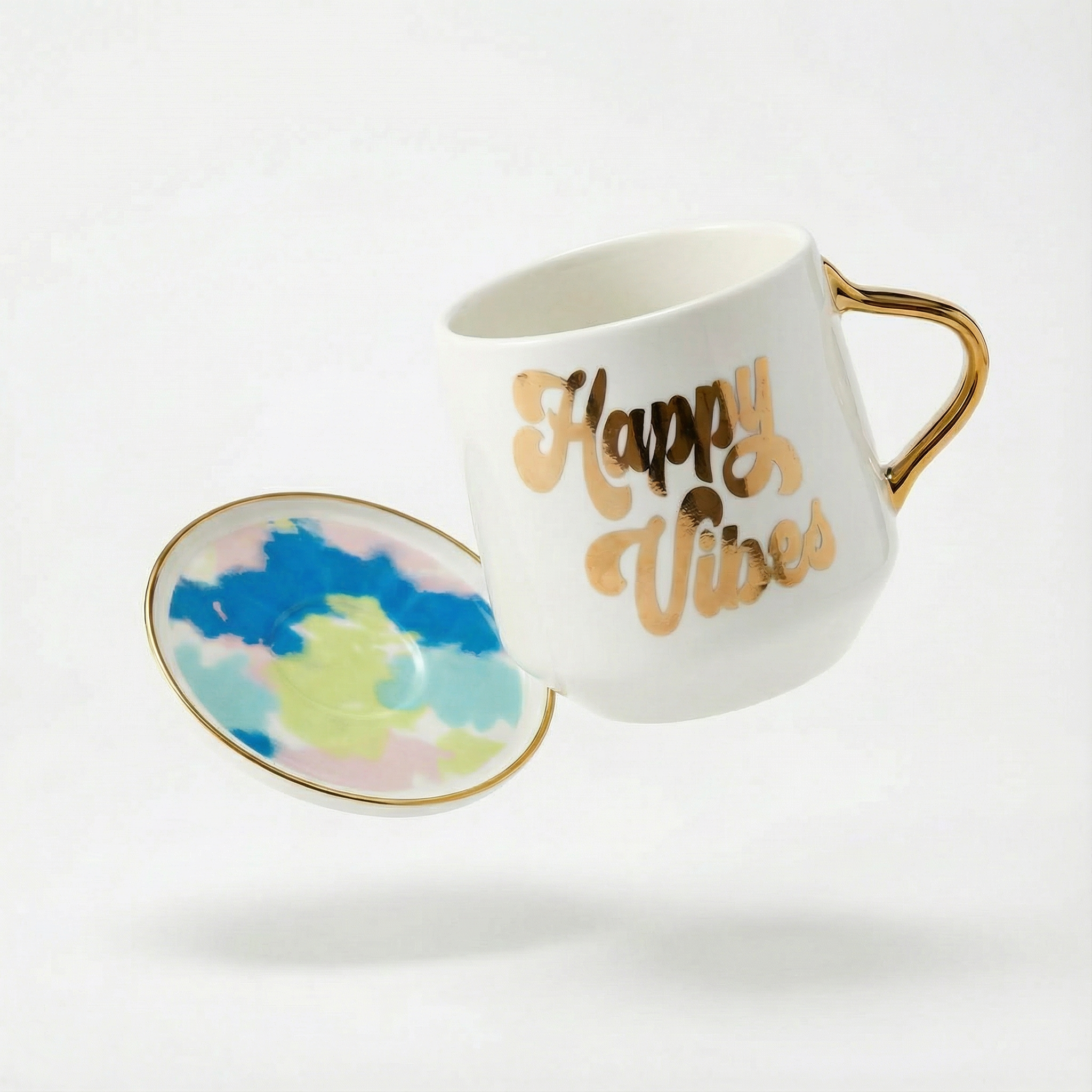 Happy Vibes Groovy Tie Dye Mug and Coaster Lid