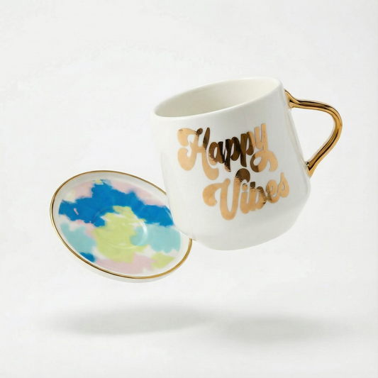 Happy Vibes Mug & Coaster Lid in Groovy Tie-Dye
