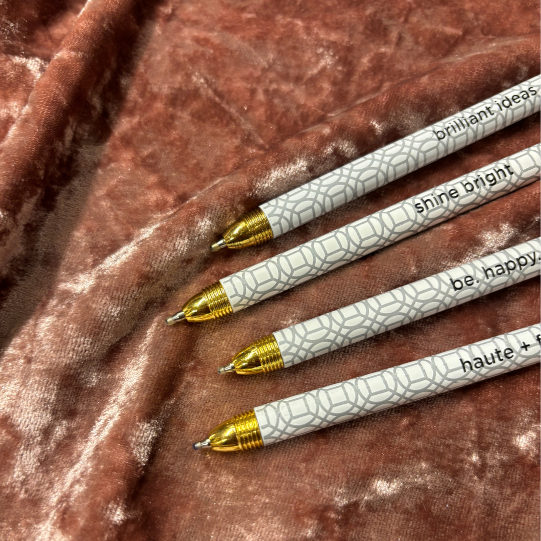 Haute & Flashy Silver Pattern Crown Pen Set of 12 | Giftable Quote Pens-Santa Barbara Design Studio-The Bullish Store