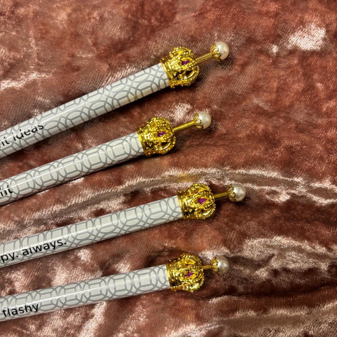 Haute & Flashy Silver Pattern Crown Pen Set of 12 | Giftable Quote Pens-Santa Barbara Design Studio-The Bullish Store