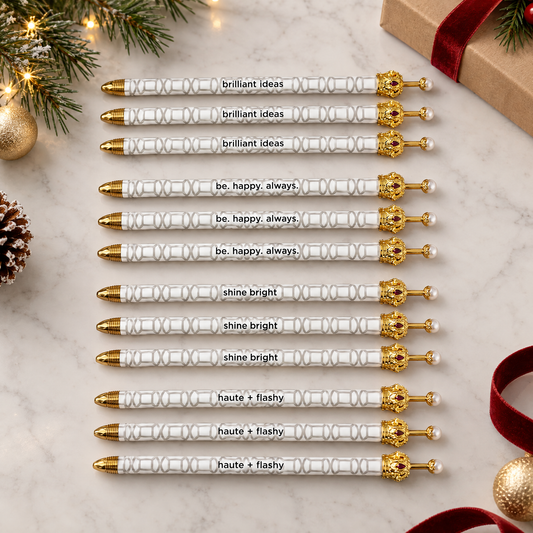 Haute & Flashy Silver Pattern Crown Pen Set of 12 | Giftable Quote Pens-Santa Barbara Design Studio-The Bullish Store