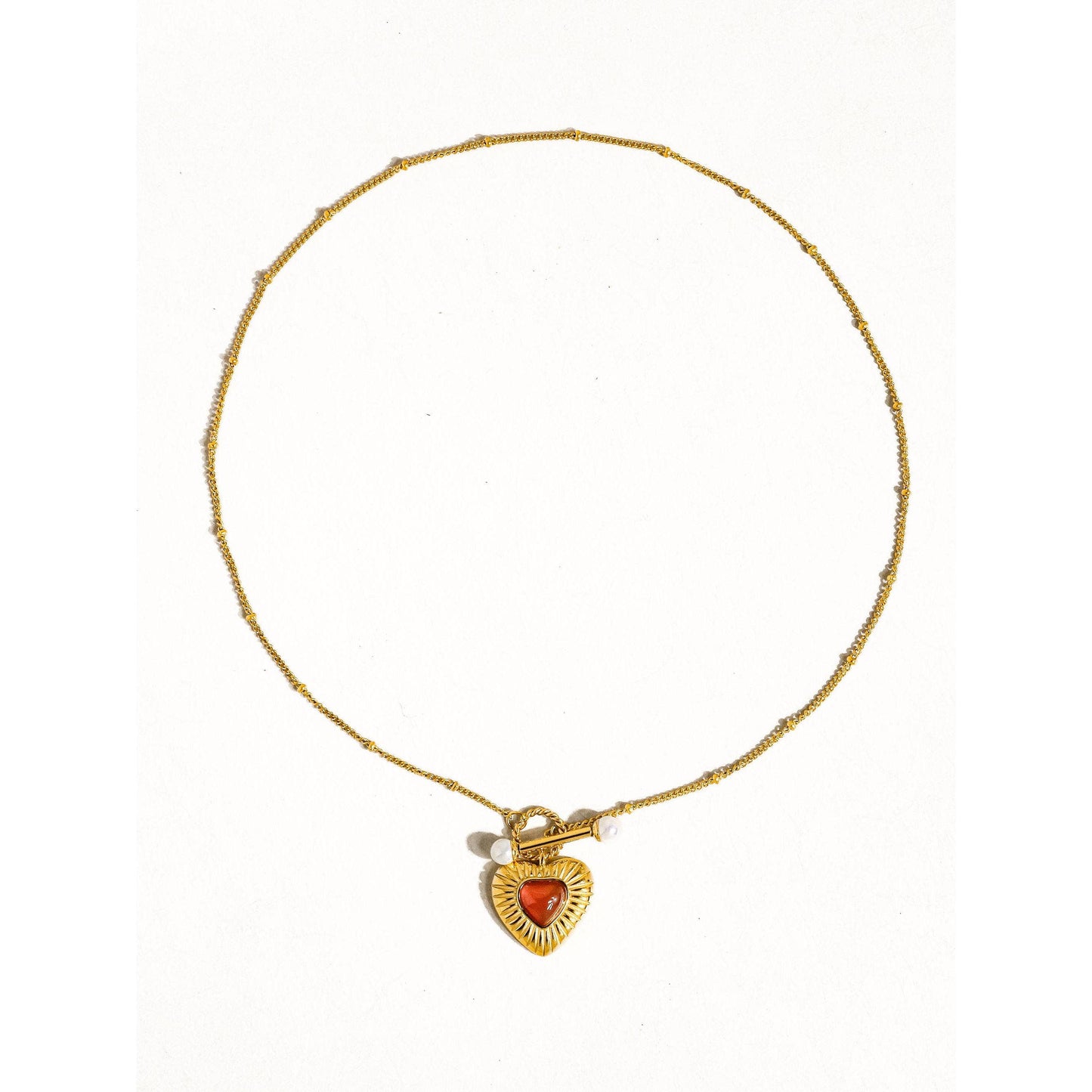 Havana 18K Non-Tarnish Vintage Heart Chain Necklace | Gold Plated Stainless Steel with Agate Pendant, Hypoallergenic