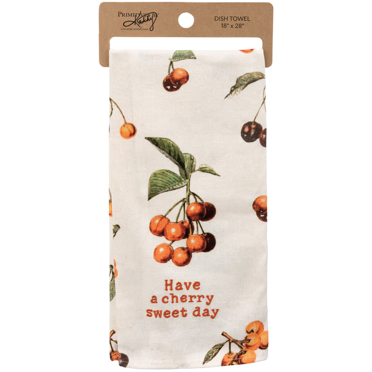Have A Cherry Sweet Day Funny Dish Cloth Towel | Cotton and Linen | Embroidered Text | 18" x 28"