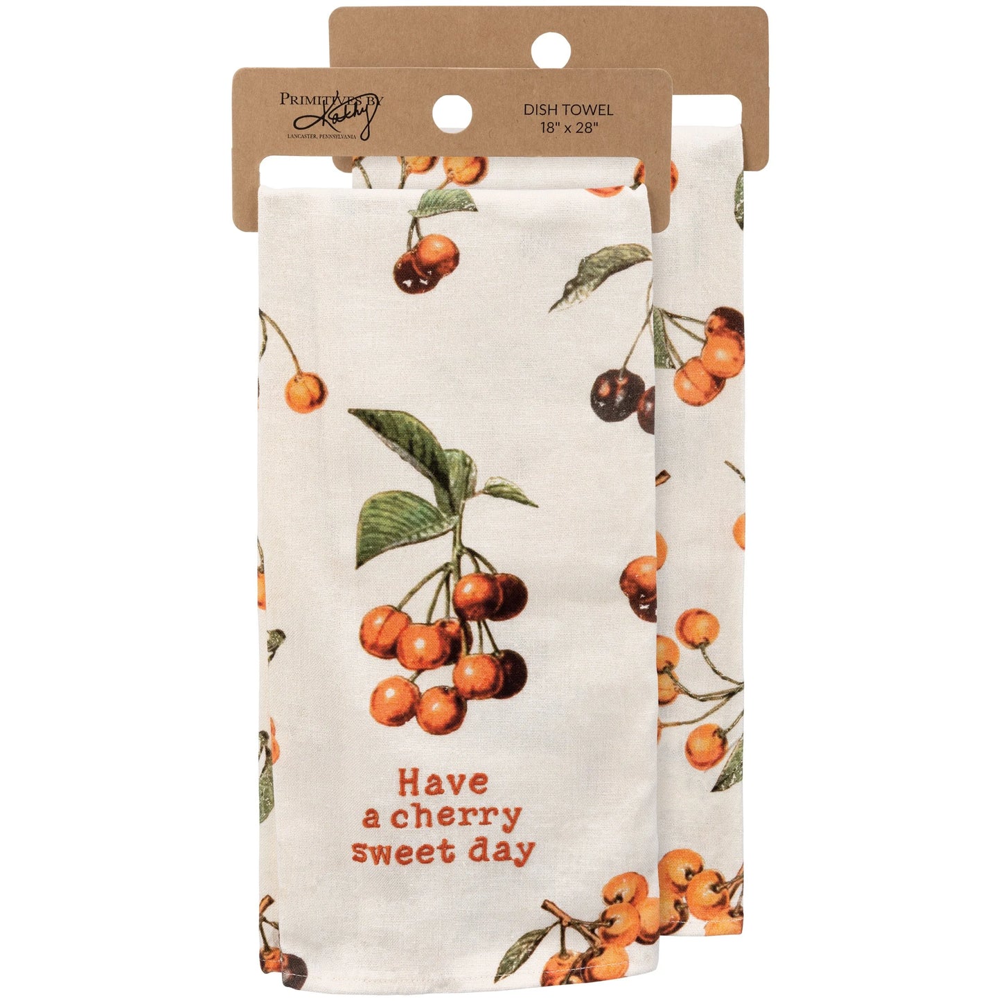 Have A Cherry Sweet Day Funny Dish Cloth Towel | Cotton and Linen | Embroidered Text | 18" x 28"