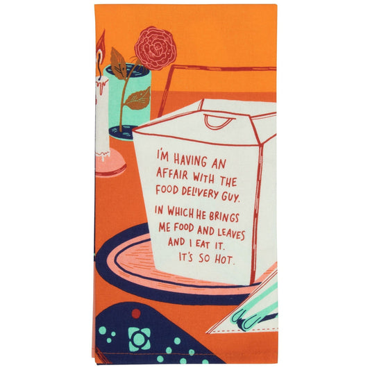 Having An Affair With The Food Delivery Guy Screen-Printed Dish Towel | BlueQ at GetBullish