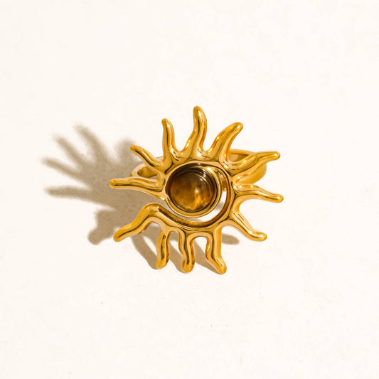 Hawthorne 18K Gold Non-Tarnish Tiger Eye Sun Ring-Flânerie by MAIQ-The Bullish Store