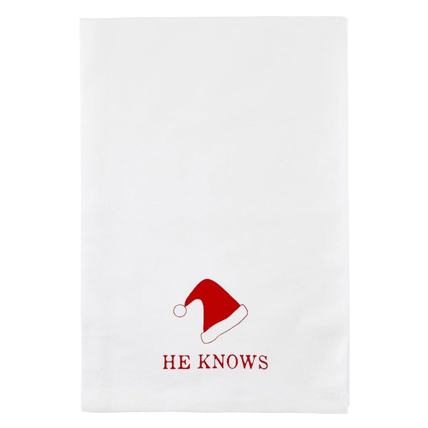 He Knows Santa Claus Hat Kitchen Towel | Cotton Tea Dish Towel | 30" x 30"