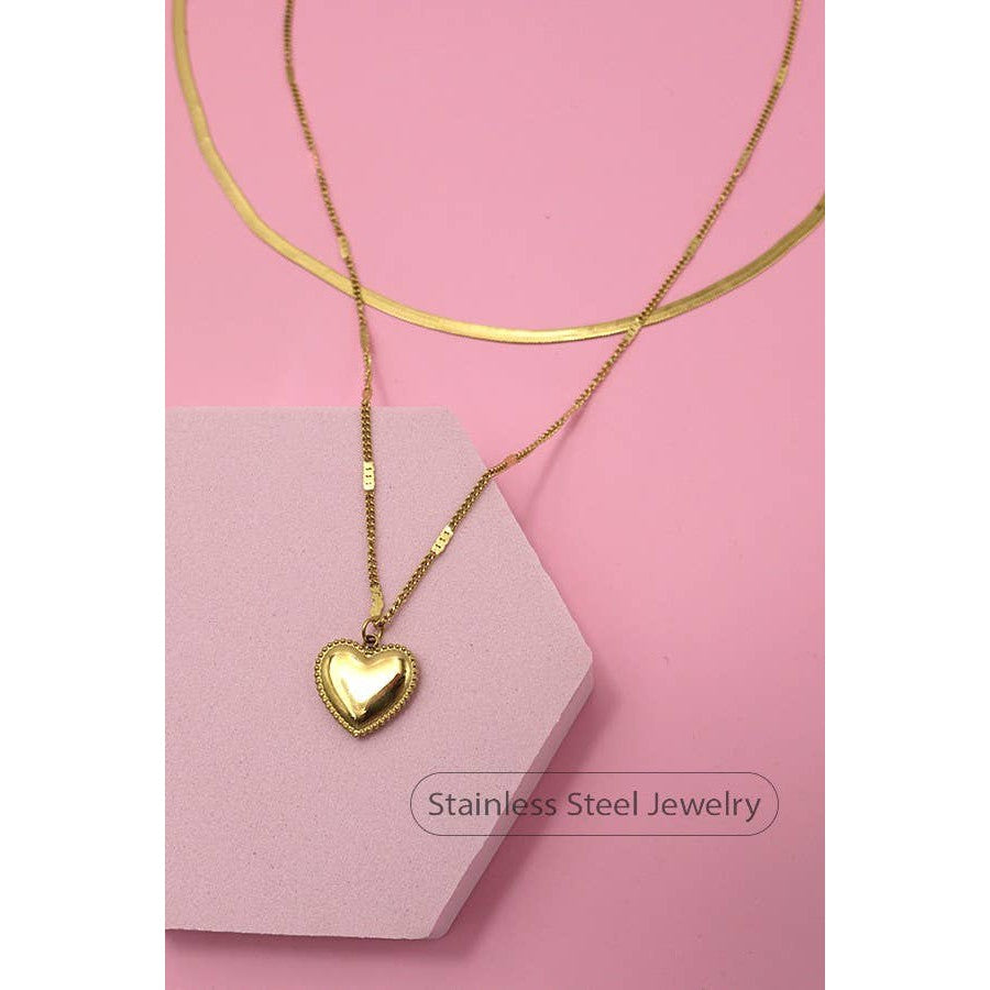 Heart Charm Layer Necklace | Stainless Steel Waterproof Tarnish Free | 18K Gold Tone