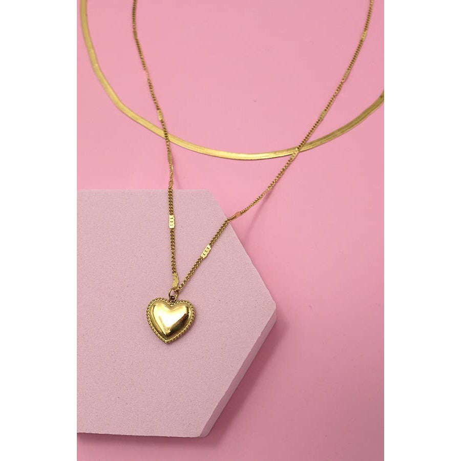 Heart Charm Layer Necklace | Stainless Steel Waterproof Tarnish Free | 18K Gold Tone