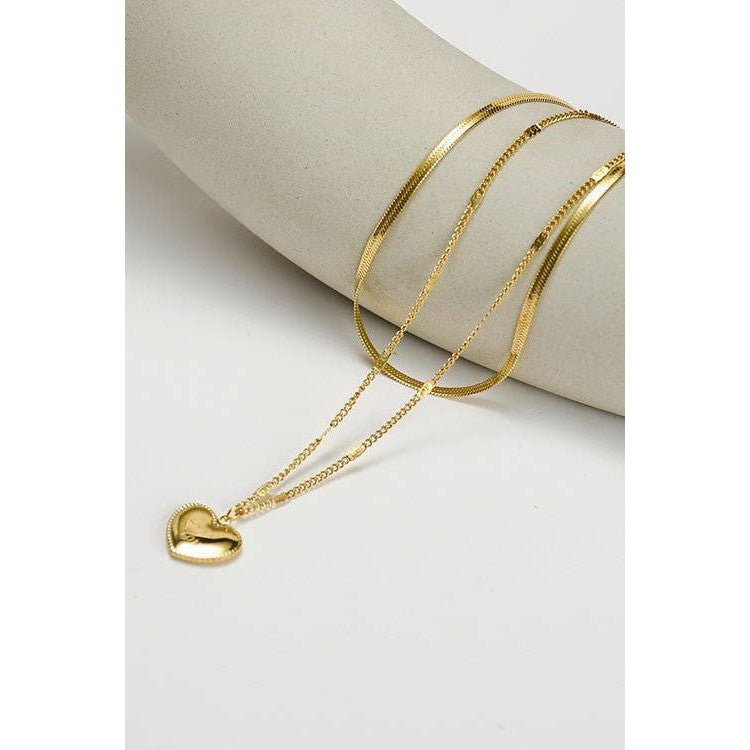 Heart Charm Layer Necklace | Stainless Steel Waterproof Tarnish Free | 18K Gold Tone