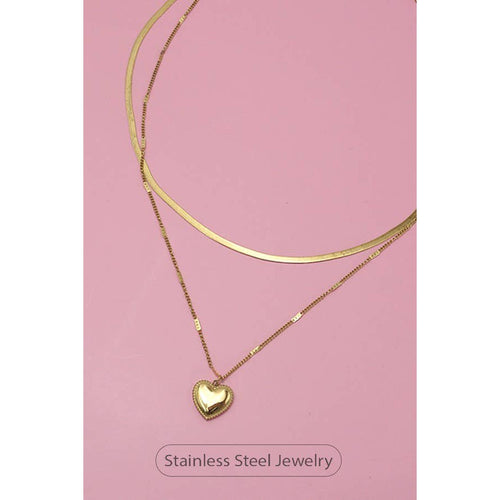 Heart Charm Layer Necklace | Stainless Steel Waterproof Tarnish Free | 18K Gold Tone