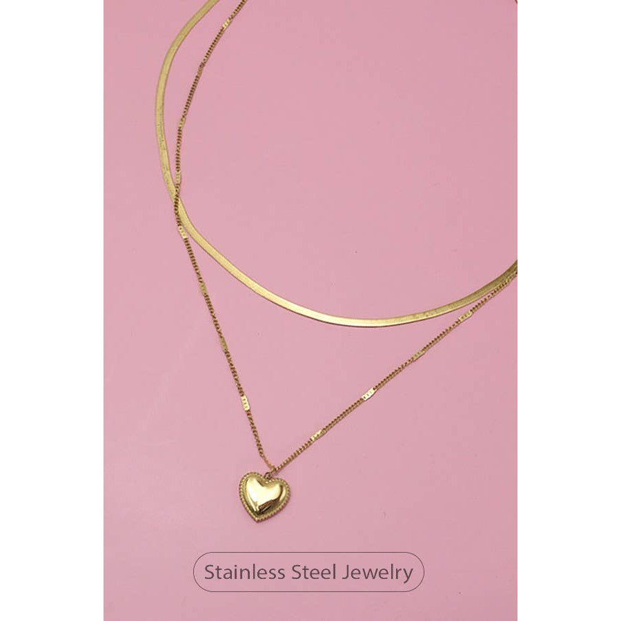 Heart Charm Layer Necklace | Stainless Steel Waterproof Tarnish Free | 18K Gold Tone