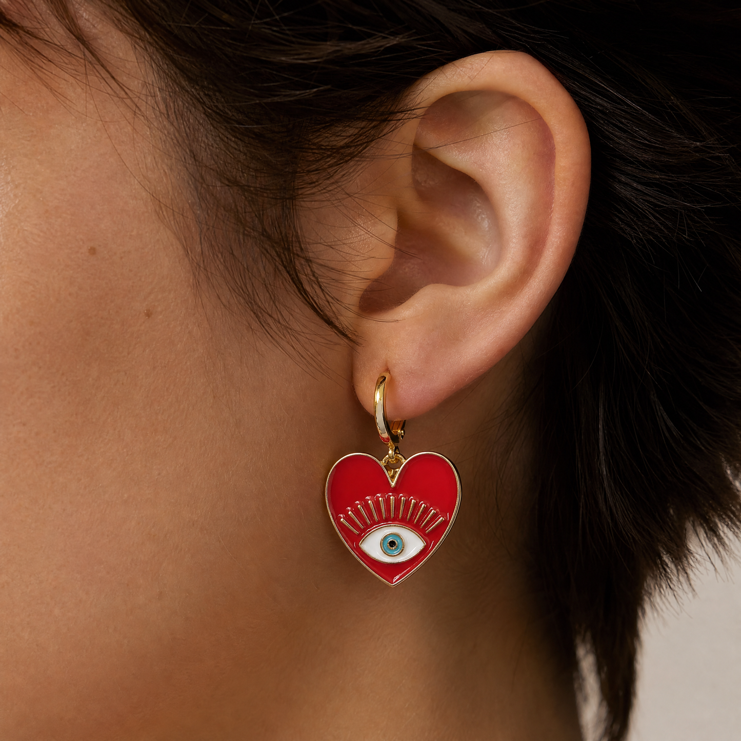 Heart Evil Eye Earrings | Protective Heart Dangle Earrings in 5 Colors
