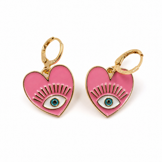 Heart Evil Eye Earrings | Protective Heart Dangle Earrings in 5 Colors