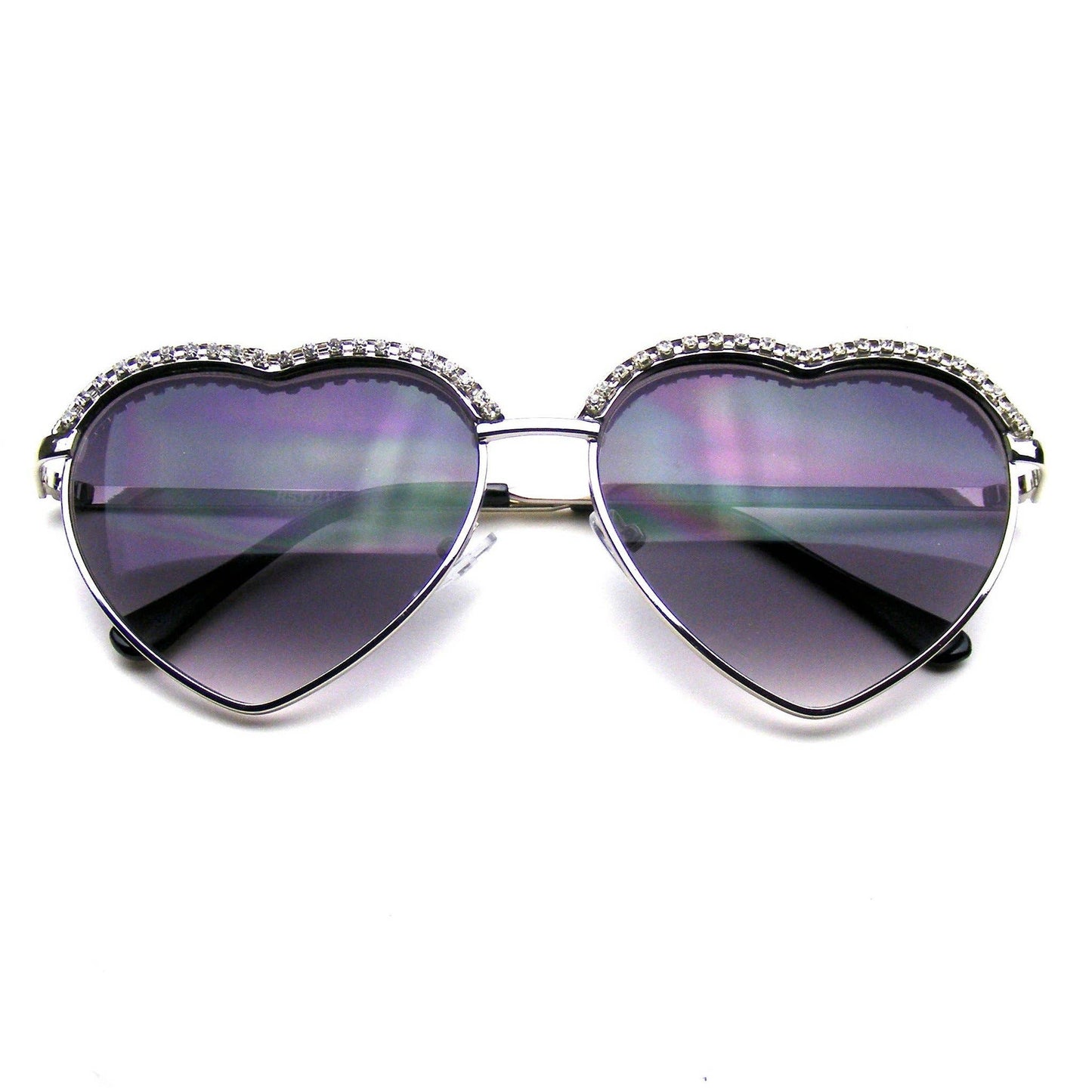 Heart Shape Rhinestone Aviator Sunglasses | Glam Silver Metal Frame UV400 Women’s Fashion Shades