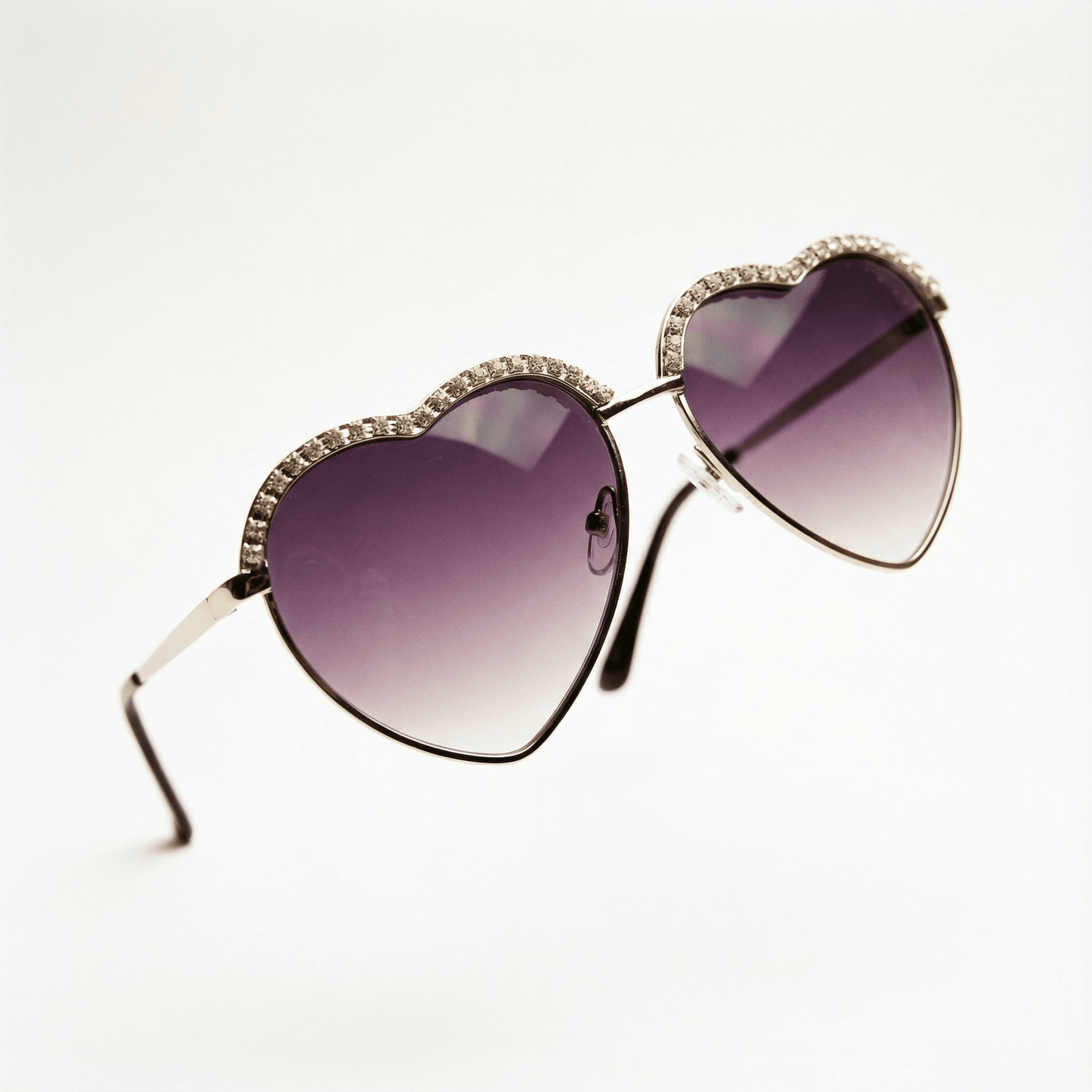Heart Shape Rhinestone Aviator Sunglasses | Glam Silver Metal Frame UV400 Women’s Fashion Shades