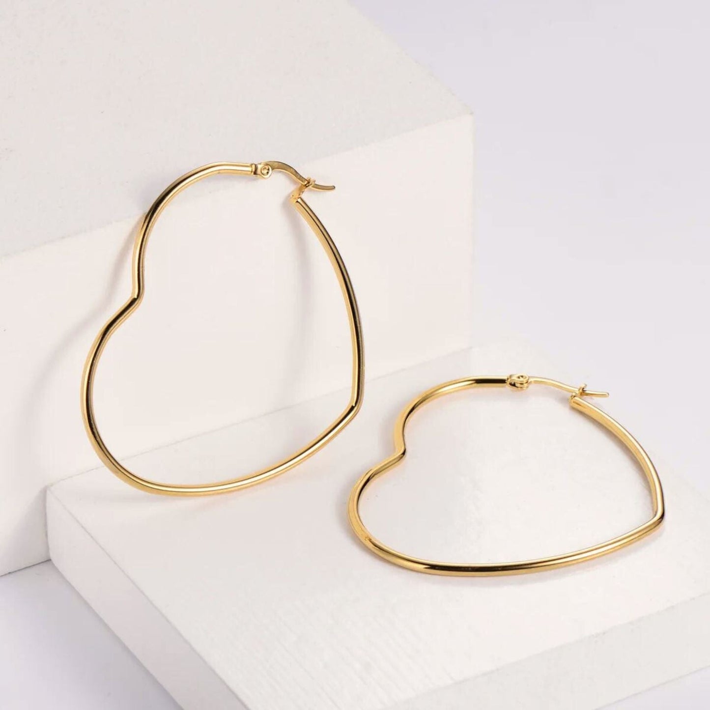 Heart Shaped Hoop Earrings (Silver or Gold)