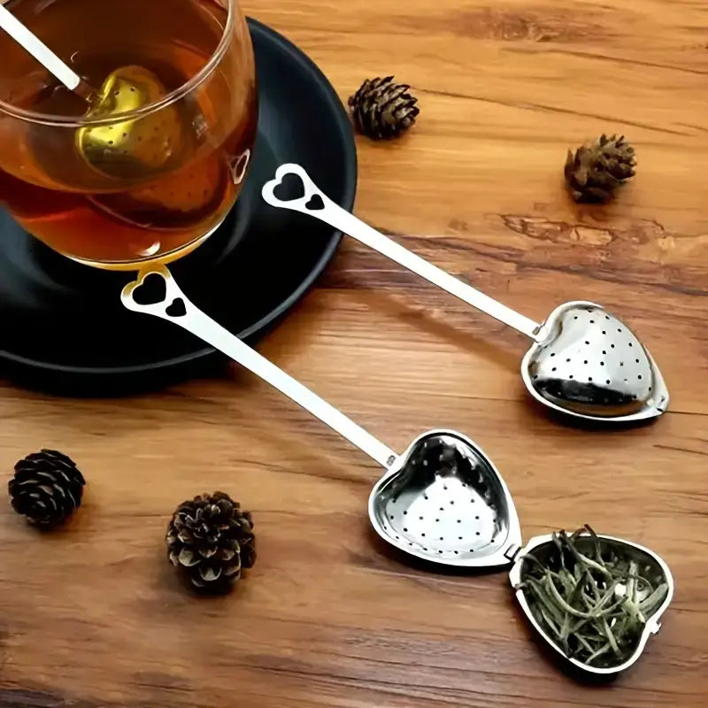 Heart-Shaped Stainless Steel Tea Strainer, Chai Infuser | Tea Drain Steeper | 1.57" x 5.5"