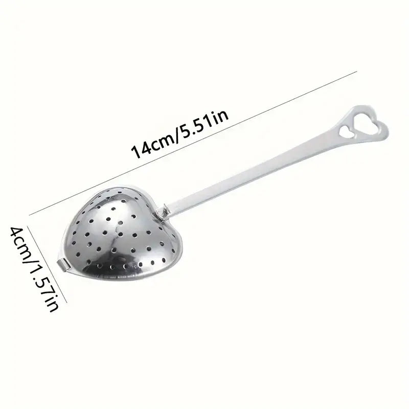 Heart-Shaped Stainless Steel Tea Strainer, Chai Infuser | Tea Drain Steeper | 1.57" x 5.5"