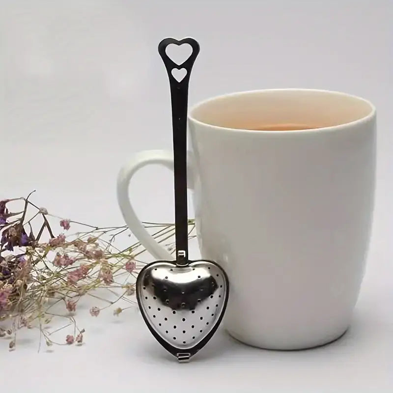 Heart-Shaped Stainless Steel Tea Strainer, Chai Infuser | Tea Drain Steeper | 1.57" x 5.5"