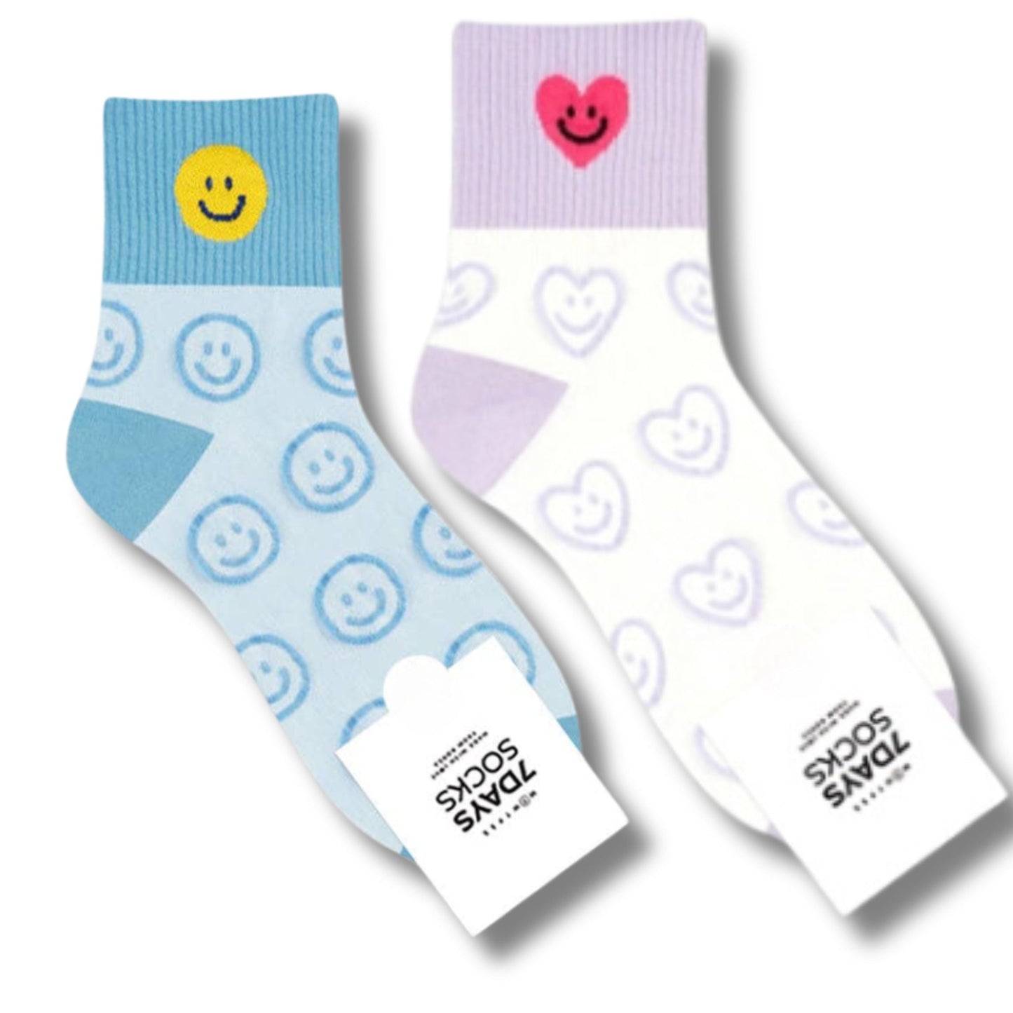 Heart or Smiley Women's Crew Drawing Pattern Socks [Size 5-10]