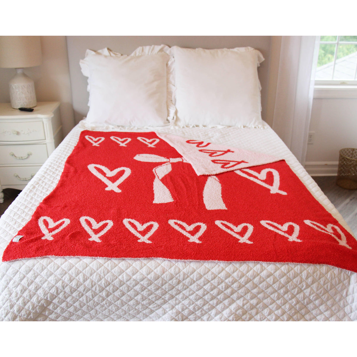 Hearts and Bows Cozy Reversible Blanket Cupids Bows | Bow-Tastic Gianna 50" x 60"