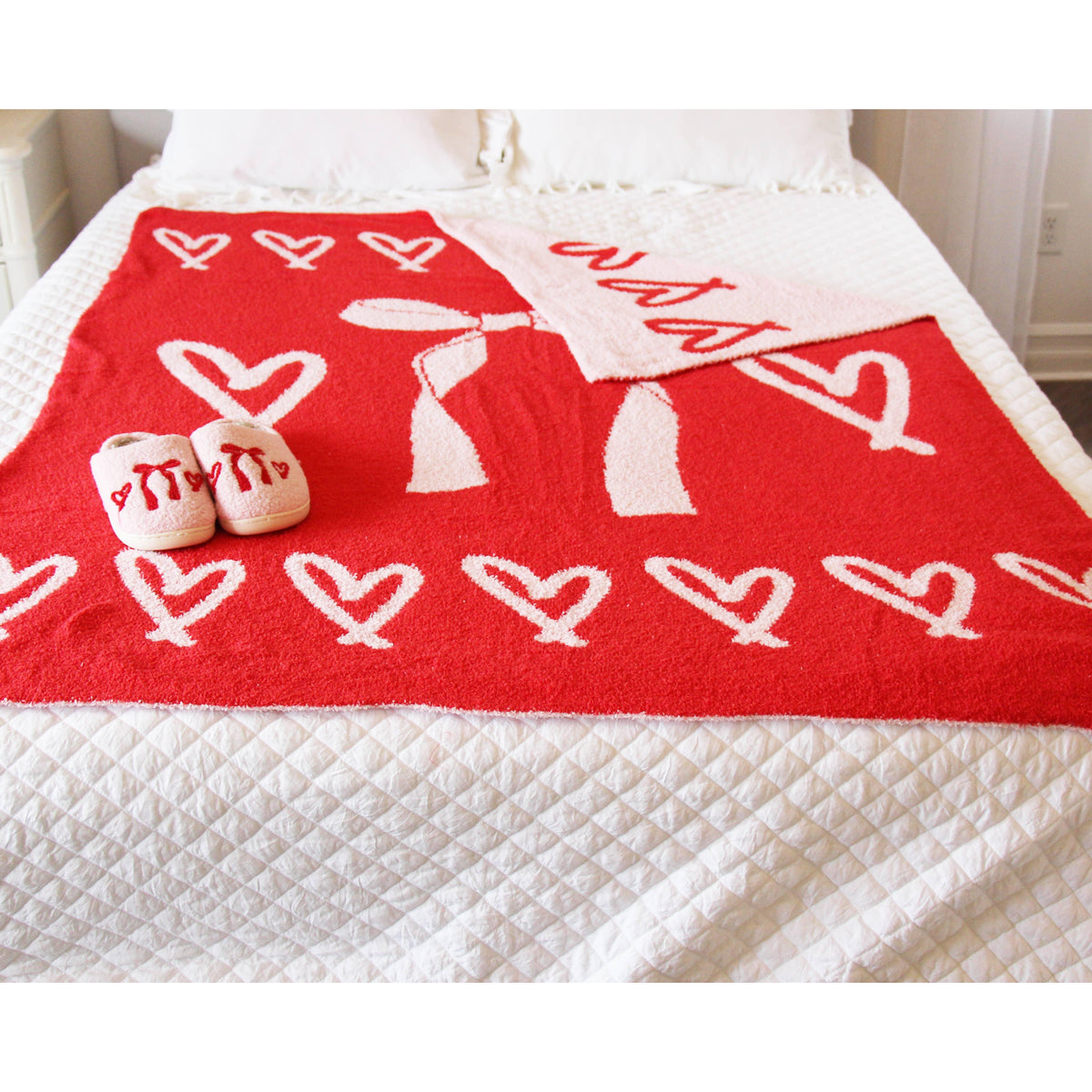 Hearts and Bows Cozy Reversible Blanket Cupids Bows | Bow-Tastic Gianna 50" x 60"