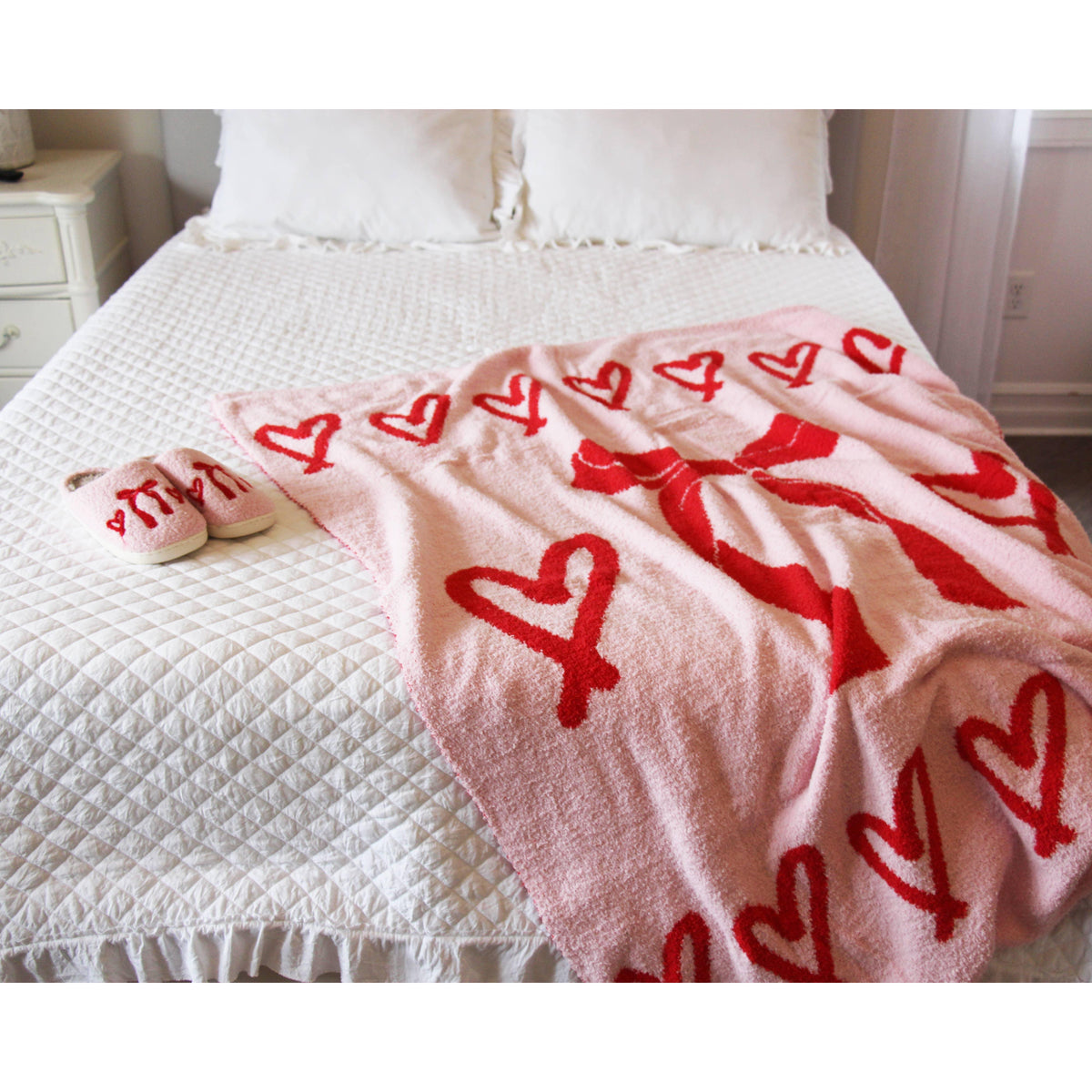 Hearts and Bows Cozy Reversible Blanket Cupids Bows | Bow-Tastic Gianna 50" x 60"