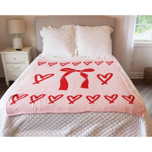 Hearts and Bows Cozy Reversible Blanket Cupids Bows | Bow-Tastic Gianna 50" x 60"
