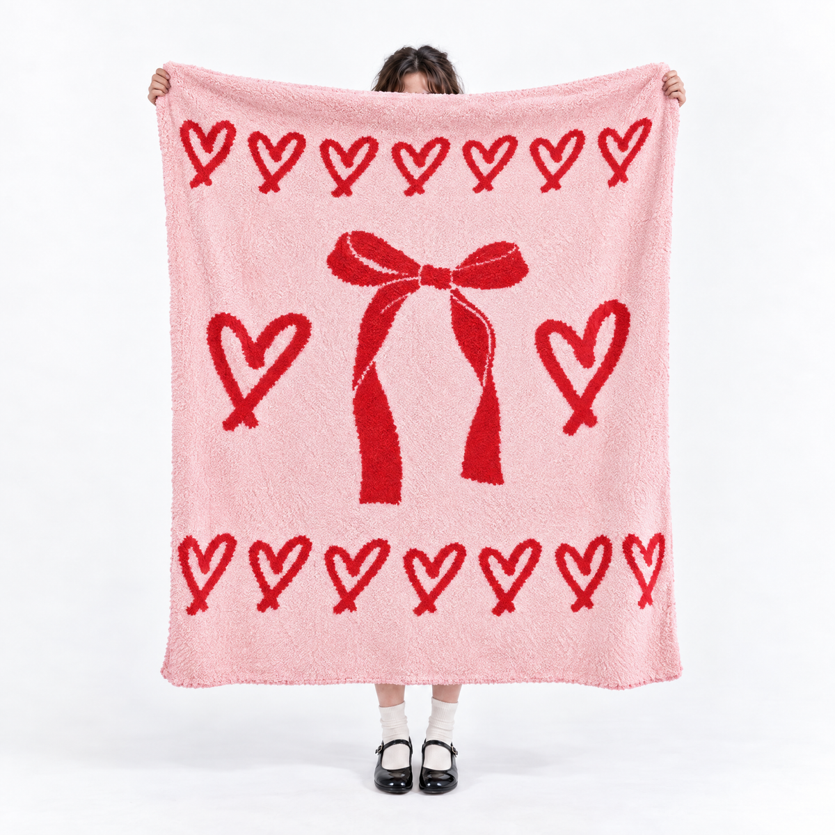 Hearts and Bows Cozy Reversible Blanket Cupids Bows | Gift Throw | Bow-Tastic Gianna 50" x 60"-Lemonbella-The Bullish Store