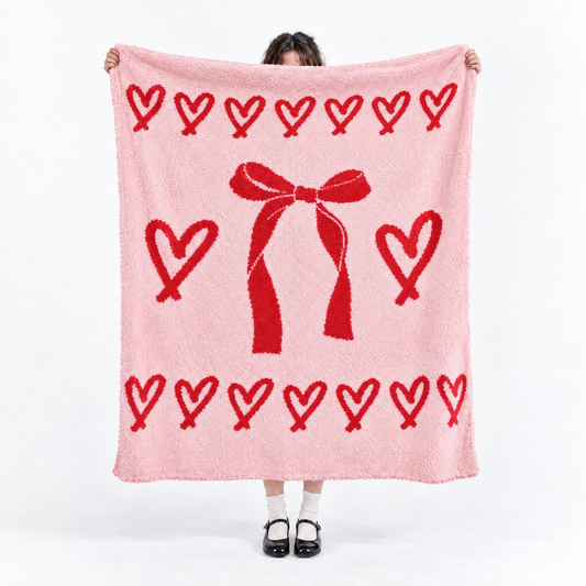 Hearts and Bows Cozy Reversible Blanket Cupids Bows | Gift Throw | Bow-Tastic Gianna 50" x 60"-Lemonbella-The Bullish Store