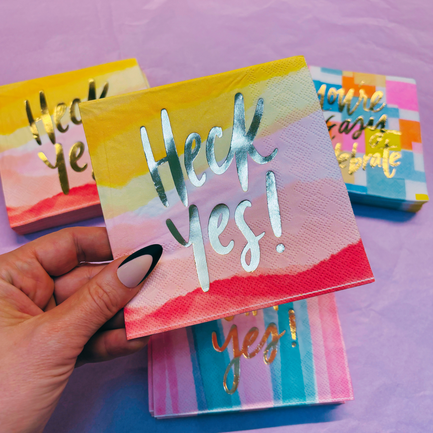 Heck Yes Gold Foil Party/Beverage/Cocktail Napkins | 5" Square