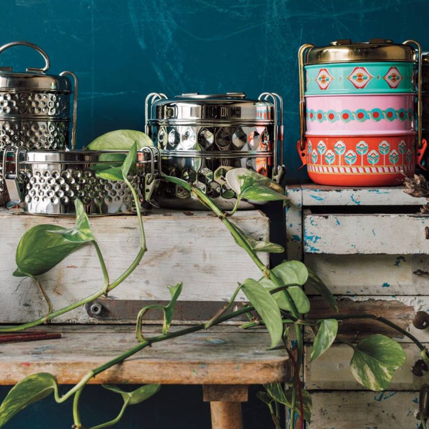 Heirloom Hammered Hexagon 2 Tier Tiffin | Stainless Steel Stack Lunch Box Meal Container