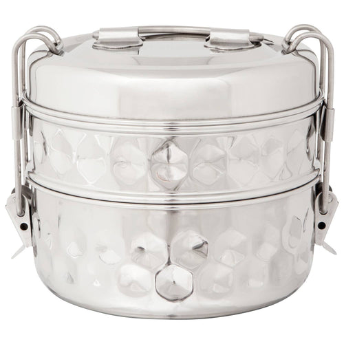 Heirloom Hammered Hexagon 2 Tier Tiffin | Stainless Steel Stack Lunch Box Meal Container