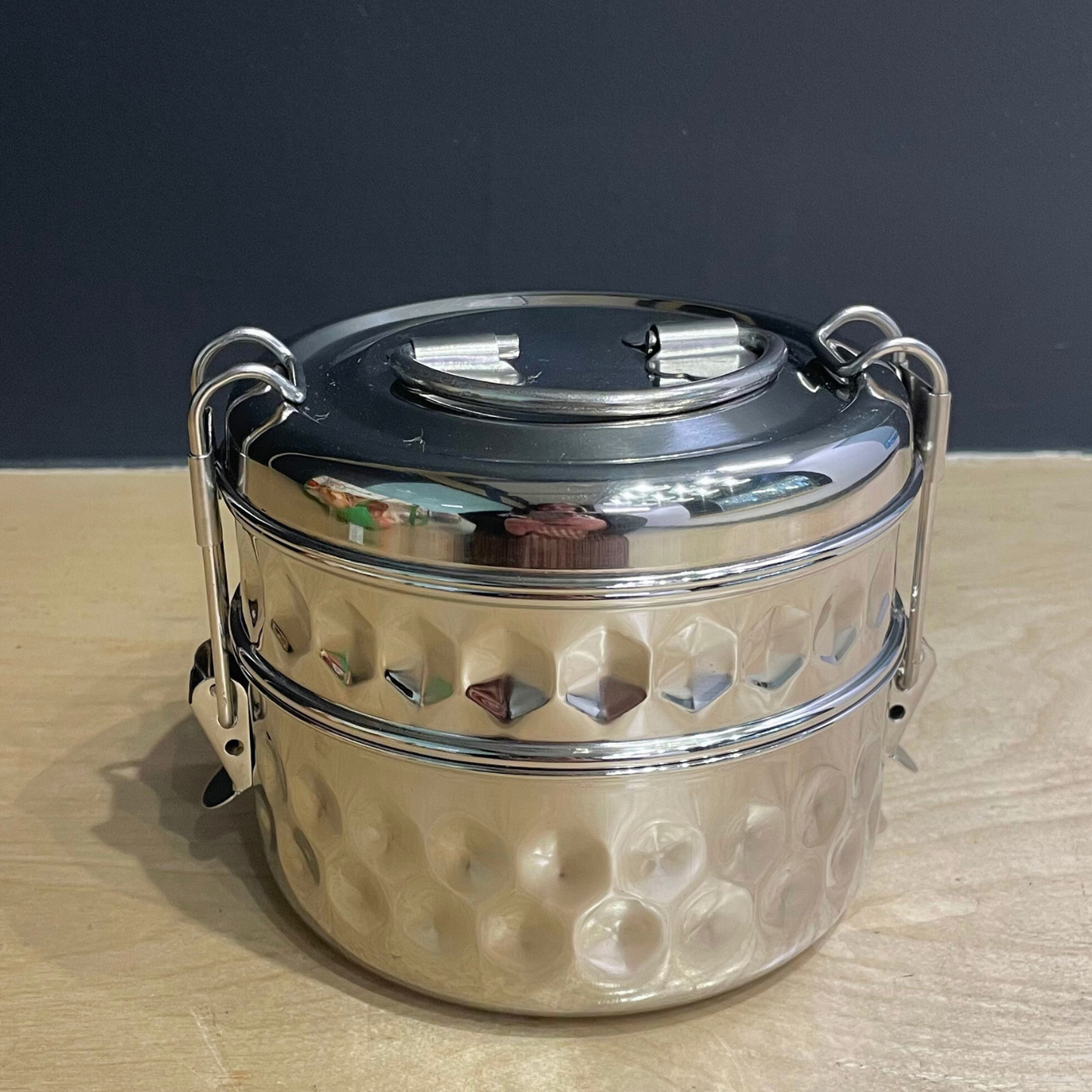 Heirloom Hammered Hexagon 2 Tier Tiffin | Stainless Steel Stack Lunch Box Meal Container