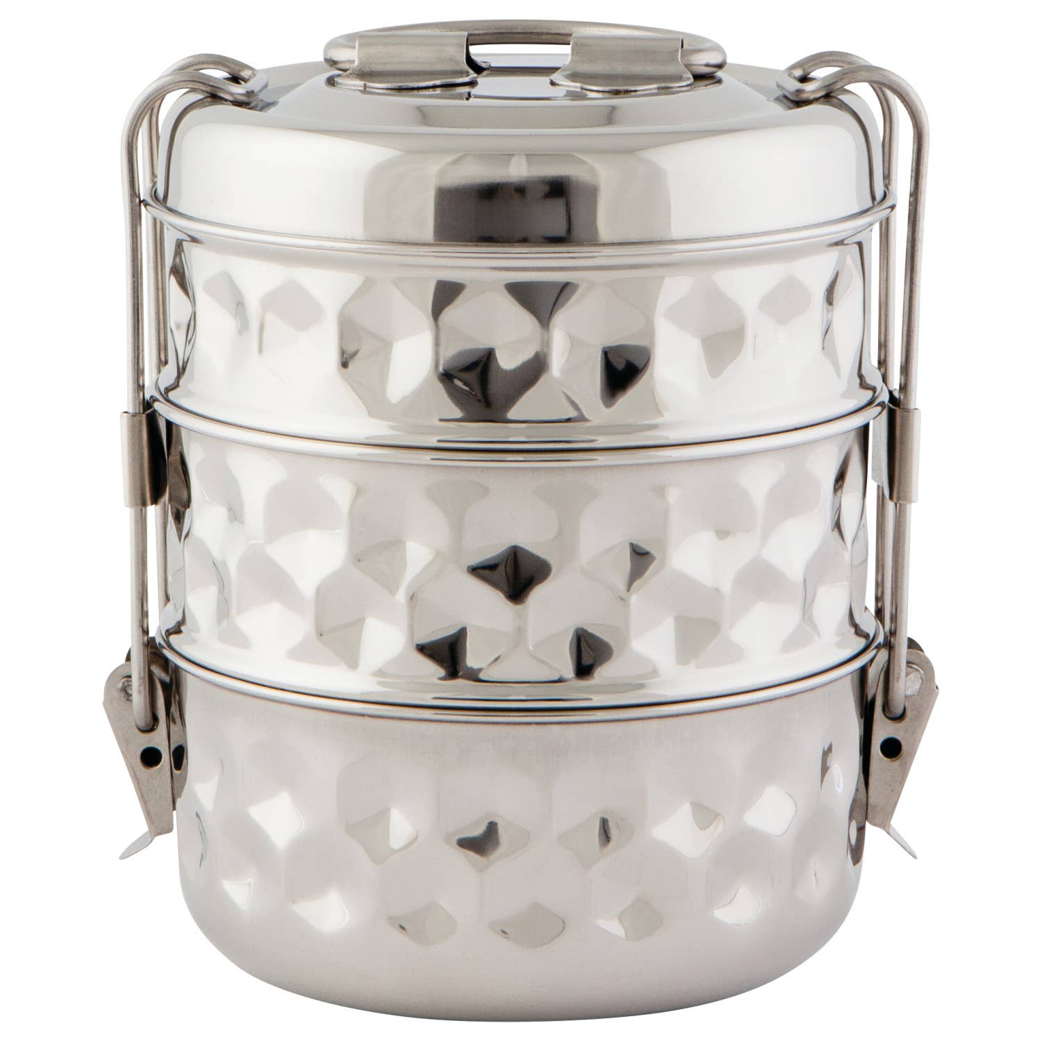 Heirloom Hammered Hexagon 3 Tier Tiffin | Stainless Steel Stack Lunch Box Meal Container